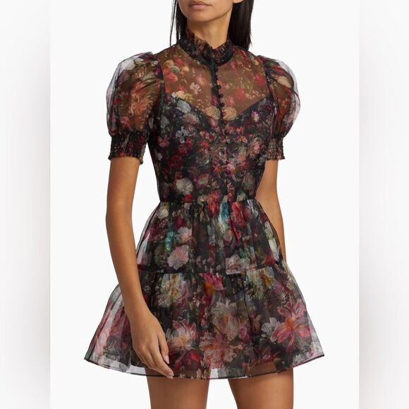 Alice + Olivia Vernita Floral Silk Tulle Minidress size 8 - Picture 3 of 16